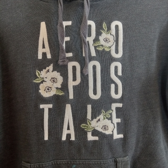 XS Aeropostale Flower Floral Grey Pullover Hoodie - Picture 2 of 9
